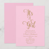 Roze & Goud Het is een Meisje Baby Douche Uitnodig Kaart (Voorkant / Achterkant)