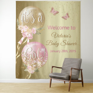 Roze Goud Het is een Meisje Baby Shower XL Achterw Wandkleed