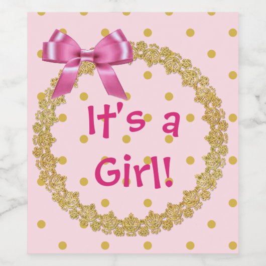 Roze & Goud "Het is een Meisje" Wijnfles Etiketten (Enkel label)