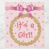 Roze & Goud "Het is een Meisje" Wijnfles Etiketten (Enkel label)