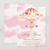 Roze Goud Hete Luchtballon Baby Douche Uitnodiging (Voorkant / Achterkant)
