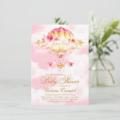 Roze Goud Hete Luchtballon Baby Douche Uitnodiging (Staand voorkant)