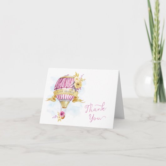 Roze Goud Hete Luchtballon Baby shower Dank u Bedankkaart (Voorkant)