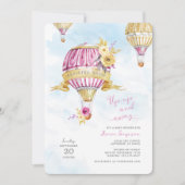 Roze Goud Hete Luchtballon Baby shower Uitnodiging (Voorkant)