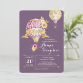 Roze Goud Hete Luchtballon Baby shower Uitnodiging (Staand voorkant)