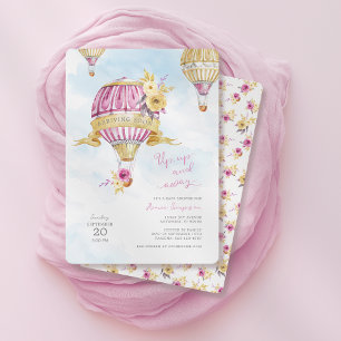 Roze Goud Hete Luchtballon Baby shower Uitnodiging