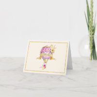 Roze + Goud Hete Luchtballon "Dank u" Kaart