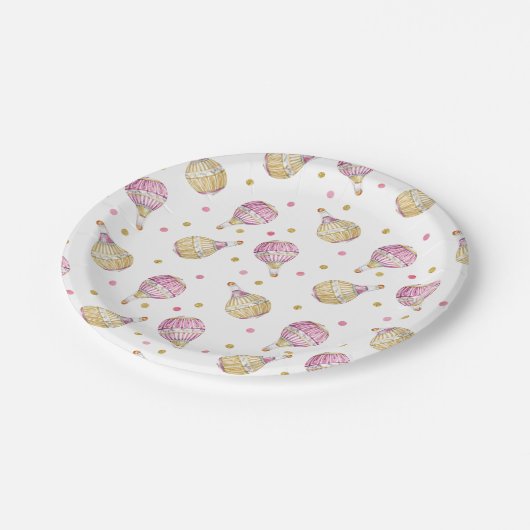 Roze Goud Hete Luchtballonnen Baby shower Papieren Bordje (Gekanteld)