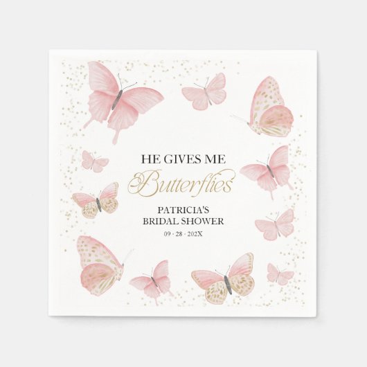 Roze goud Hij geeft me vlinders Vrijgezellenfeest Servet (Voorkant)