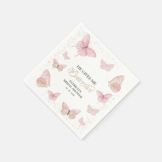 Roze goud Hij geeft me vlinders Vrijgezellenfeest Servet (Hoek)