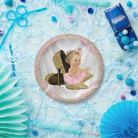Roze Goud Hoge Hak Baby shower Papieren Bordje (Feest)