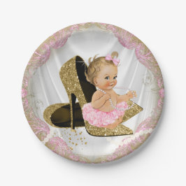 Roze Goud Hoge Hak Baby shower Papieren Bordje