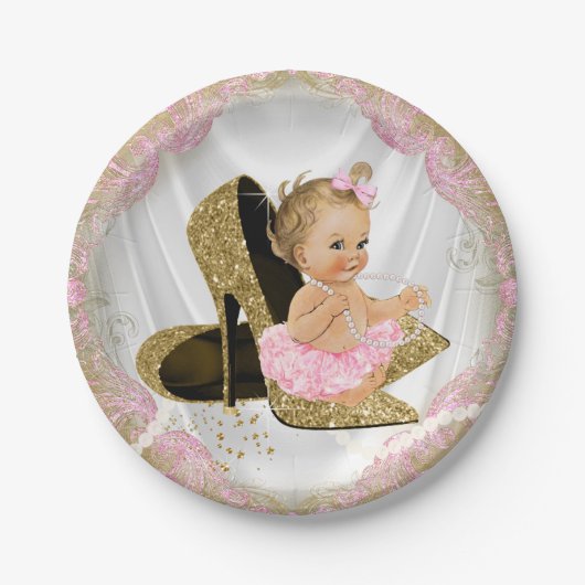 Roze Goud Hoge Hak Baby shower Papieren Bordje (Voorkant)