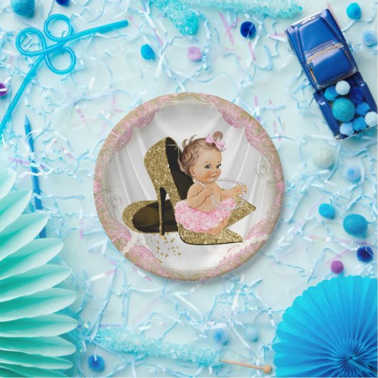 Roze Goud Hoge Hak Meisje Baby shower Papieren Bordje (Feest)