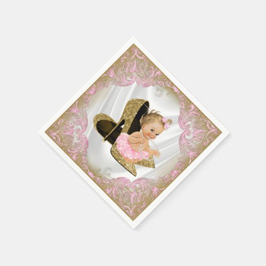 Roze Goud Hoge Hak Schoen Parel Meisje Baby shower Servet (Hoek)