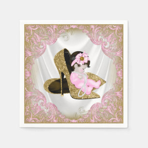 Roze Goud Hoge Hak Schoen Parel Meisje Baby shower Servetten
