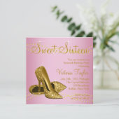Roze Goud Hoge Hakken Sweet 16 Party Kaart (Staand voorkant)