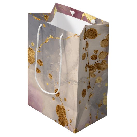 Roze Goud Inkt Spat Achtergrond Medium Cadeauzakje (Voorkant Gekanteld)