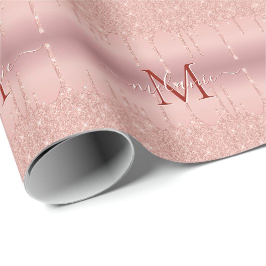 Roze Goud Inpakpapier Persoonlijke Naam Letter (Rol Hoek)