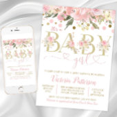 Roze goud is een meisje Waterverf Floral Baby show Kaart