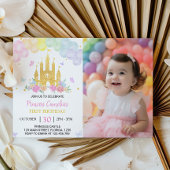 Roze Goud Kasteel Prinses 1e Verjaardag Uitnodigin Kaart