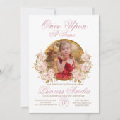 Roze Goud Kasteel Prinses Foto 1e Verjaardag Kaart (Voorkant)