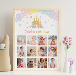 Roze Goud Kasteel Prinses Verjaardag Milestone tek Poster