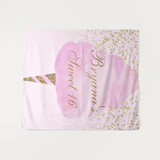 Roze & Goud Katoen Snoep Sweet 16 Party Achtergron Wandkleed (Voorkant (horizontaal))