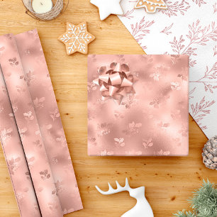 Roze Goud Kerst Holly Bladeren Elegant Cadeaupapier