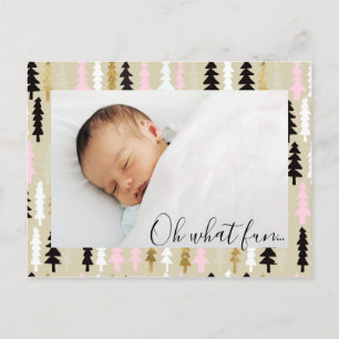Roze & Goud Kerstboom Patroon Foto Briefkaart