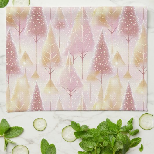 Roze Goud Kerstmis Rendier Patroon # 13 ID1009 Theedoek (Gevouwen)