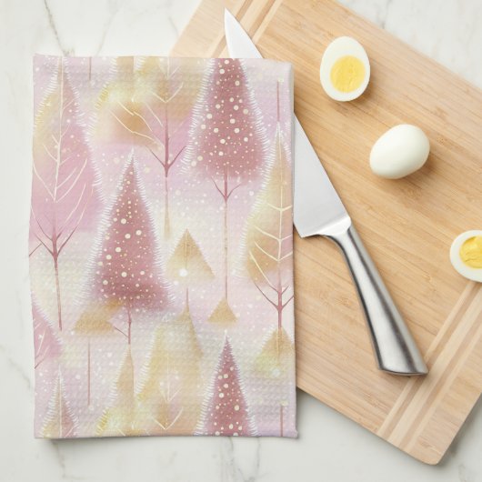 Roze Goud Kerstmis Rendier Patroon # 13 ID1009 Theedoek (Quarter Fold)