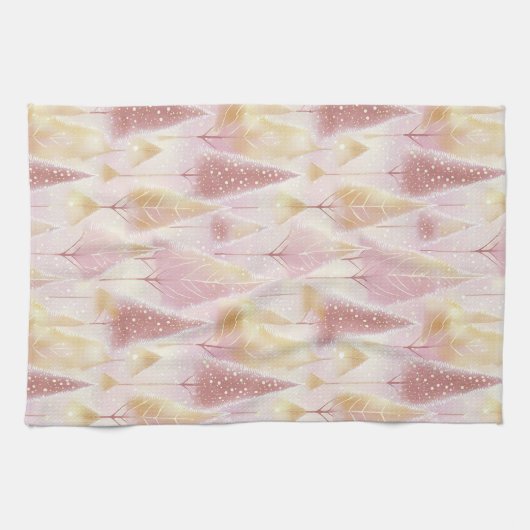 Roze Goud Kerstmis Rendier Patroon # 13 ID1009 Theedoek (Horizontaal)