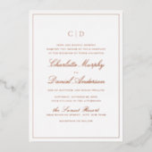 Roze Goud Klassieke Elegantie Script Monogram Huwe Folie Uitnodiging (Voorkant)
