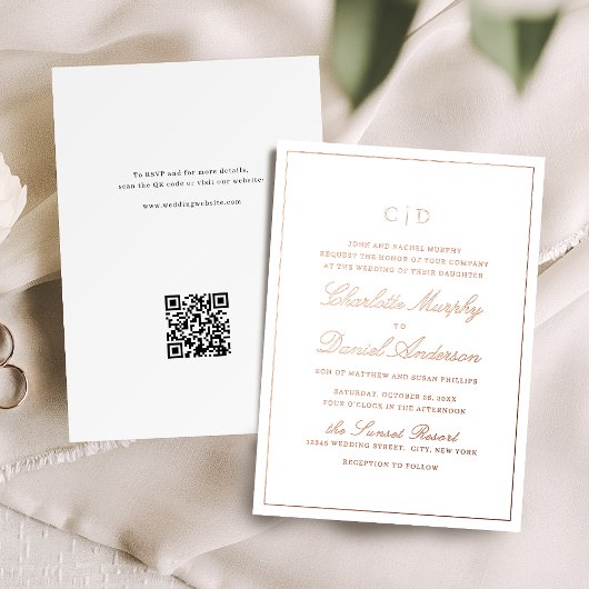 Roze Goud Klassieke Elegantie Script Monogram Huwe Folie Uitnodiging