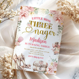 Roze Goud Kleine Miss Threenager Derde verjaardag Kaart