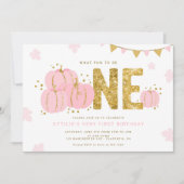 Roze Goud Kleine Pompoen Eerste Verjaardag Meisje Kaart (Voorkant)