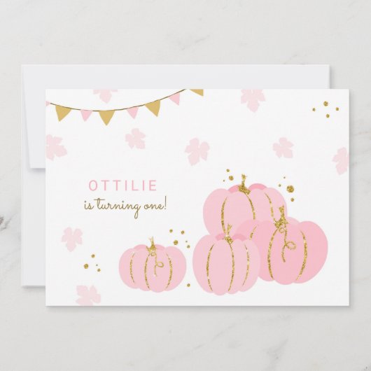 Roze Goud Kleine Pompoen Eerste Verjaardag Meisje Kaart (Achterkant)