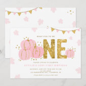 Roze Goud Kleine Pompoen Eerste Verjaardag Meisje Kaart (Voorkant / Achterkant)
