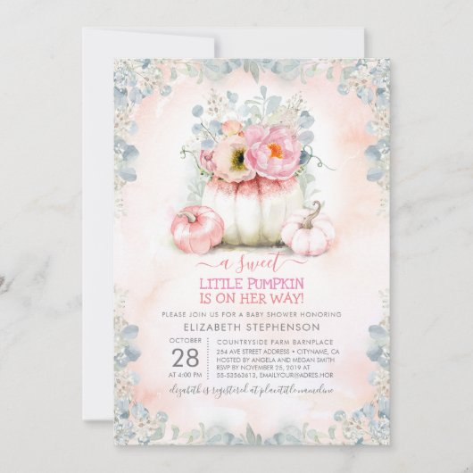 Roze Goud Kleine Pompoen Schattige Elegant Baby sh Kaart (Voorkant)