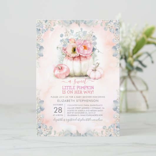 Roze Goud Kleine Pompoen Schattige Elegant Baby sh Kaart (Staand voorkant)