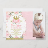 Roze Goud Kleine Prinses Kroon 1e Verjaardag Kaart (Voorkant)