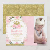 Roze Goud Kleine Prinses Kroon 1e Verjaardag Kaart (Voorkant / Achterkant)