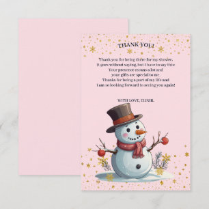 Roze & Goud Kleine Sneeuwvlokken Sneeuwman Baby sh Bedankkaart