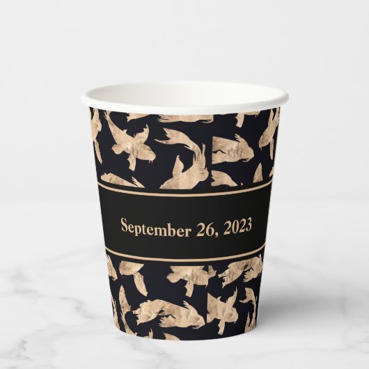 Roze goud koi vis banner verloving datum feest papieren bekers (Achterkant)