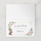 Roze & Goud Konijn Bloemen Plaatskaartje (Buitenkant ongevouwen)