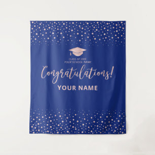 Roze Goud & Koningsblauw Felicitaties Afstuderen Wandkleed
