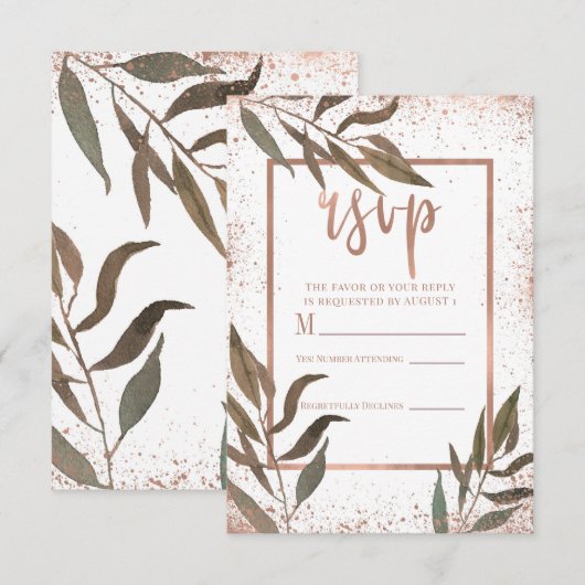 Roze Goud Koper Bloemige Glam Trouw RSVP (Voorkant / Achterkant)