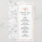 Roze Goud Koper Palmboom Wit Marmeren Huwelijk Menu (Voorkant / Achterkant)