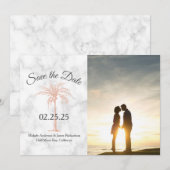 Roze Goud Koperen Palmboom Marmeren Foto Bruiloft Save The Date (Voorkant / Achterkant)